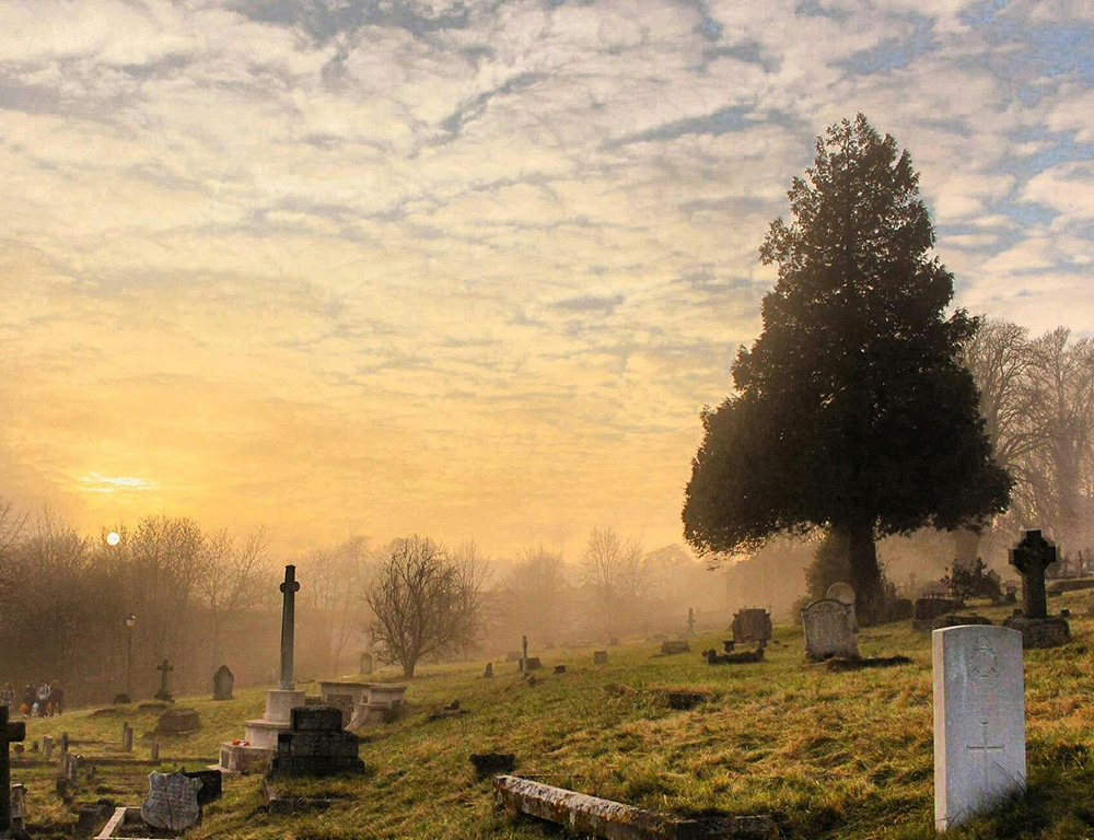 Sunset over graveyard