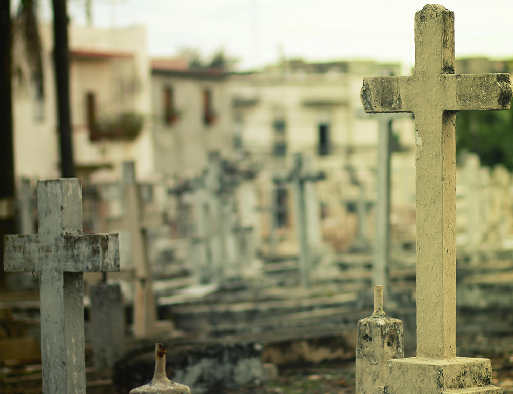 Gravestones in graveyard